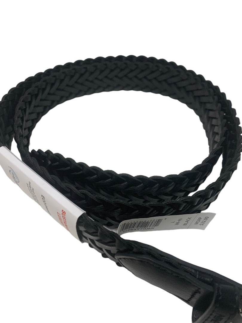 Large 38-40 Nine West Mens New Black Braided Woven Vegan Leather Belt 1.25" Width