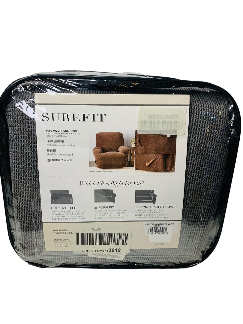 Surefit Stretch Oxford Recliner Cover Gray Slipcover Machine Washable New