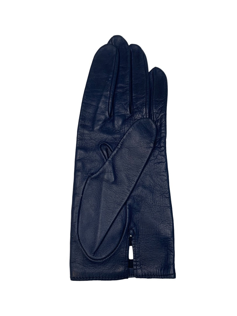 Size 6 Vintage Initial Paris Navy Blue Leather Glove Woven Design Left Hand Only