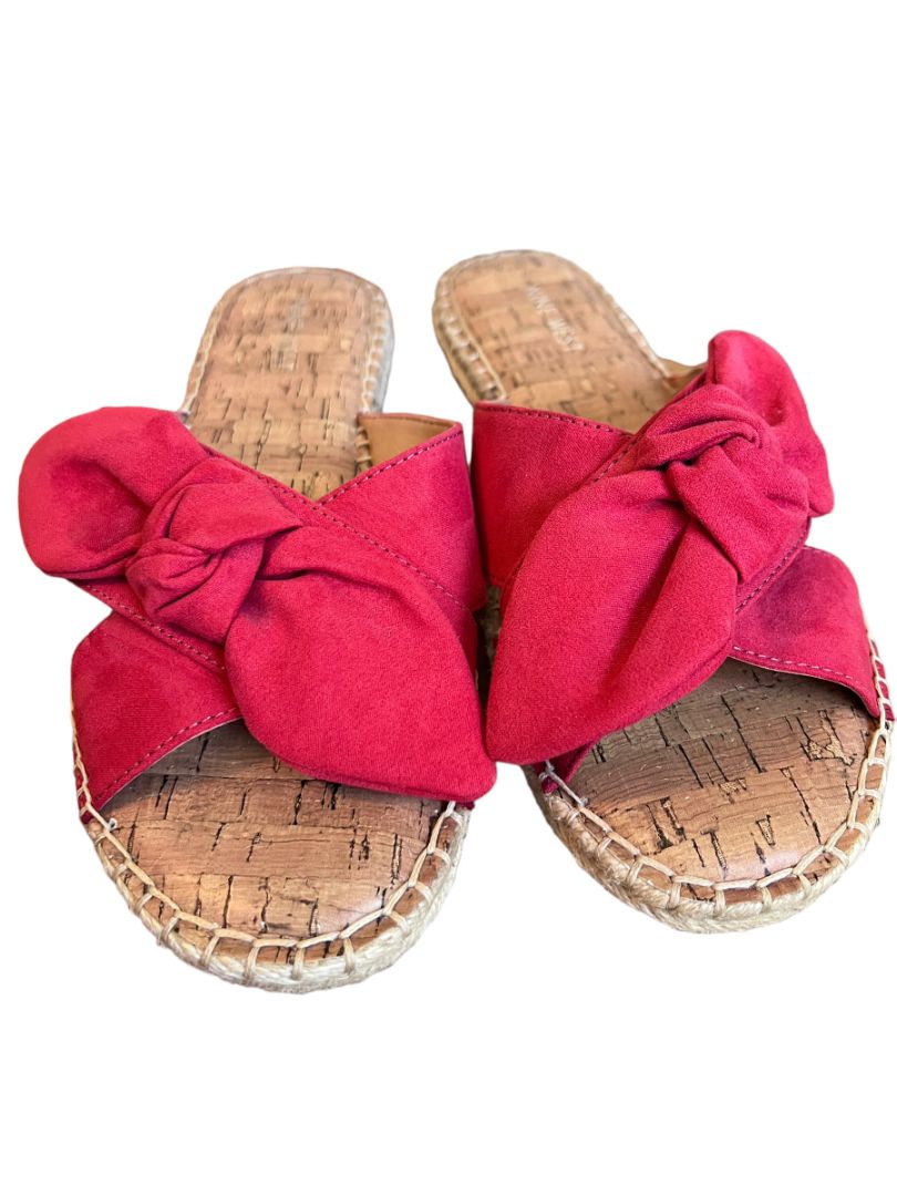 9.5 M Nine West Slide Sandals Women's Bellah Espadrille Bow Red