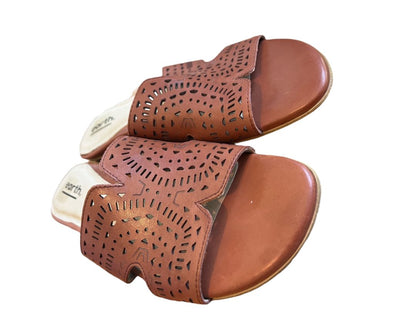 8.5 Earth Mule Slides Perforated Brown Leather Sandals Comfort