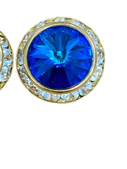 Elegant Blue Rhinestone Round Post Formalwear Earrings