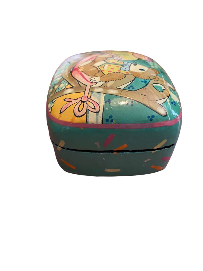 Handpainted Papier Mache Decorative Box Teddy Bear in Chair - Handmade in Kashmir