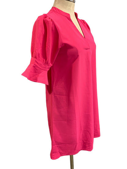 Small Hot Pink Shift Dress Ruffle Elbow Sleeve Unbranded Pullover