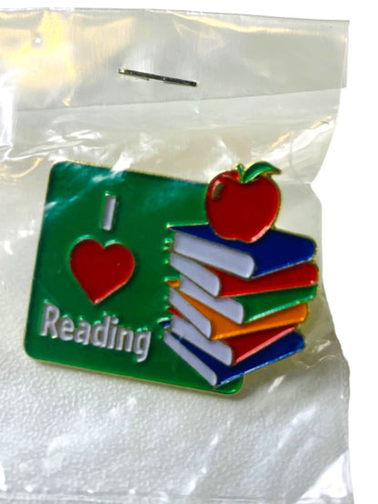 Lapel Pin "I Love Reading" Positive Promotions Books Apple 1" New