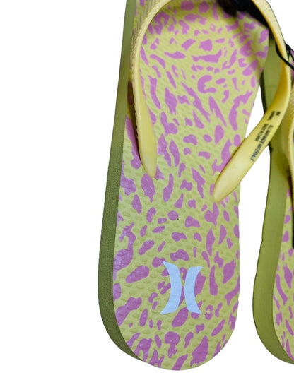 8M Hurley Womens New Animal Flip Flops Yellow Pink Cheetah Sunrise