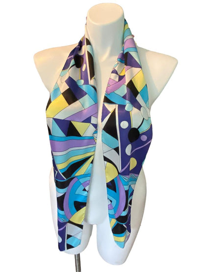 Retro Style 70's 80's Scarf Hair Neck Geometric Blue Purple