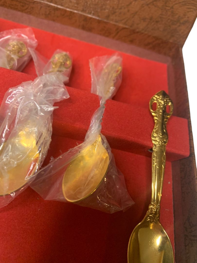 Vintage Goldplated Prestige Demitasse Spoons 4.5" Set of 6 in Box Stainless Steel