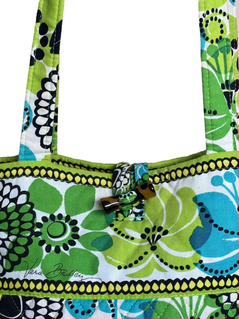 Vera Bradley Limes Up Green Large Floral Tote Bag Purse Toggle Closure