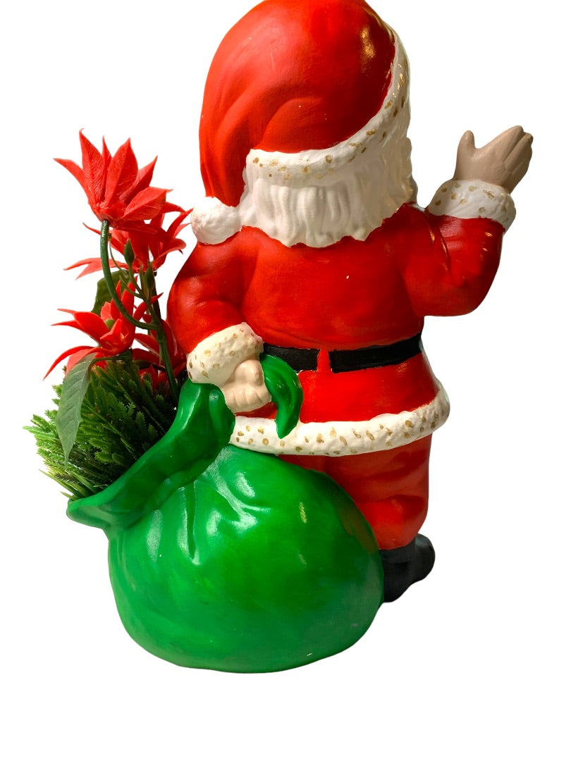 Vintage 1980s Handpainted Santa and Sack Christmas Ceramic Figurine Vase 10.5"