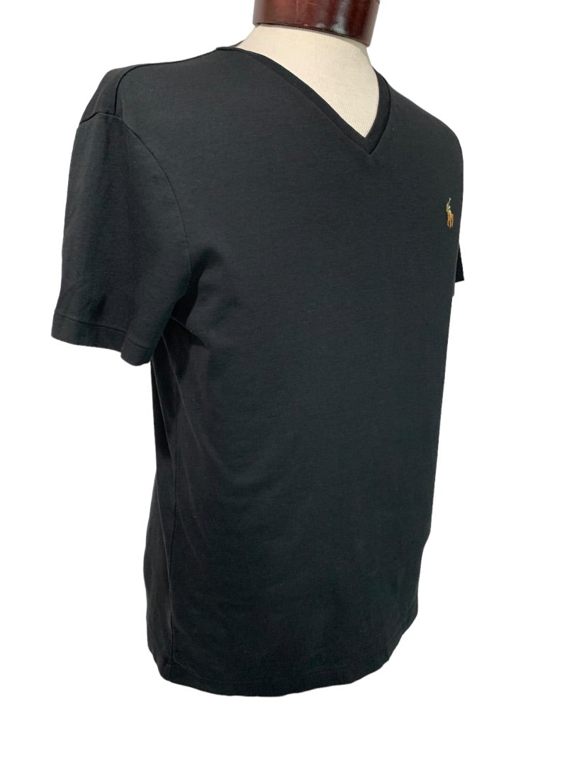 Medium Polo Ralph Lauren Mens Black Custom Fit V-Neck Tshirt