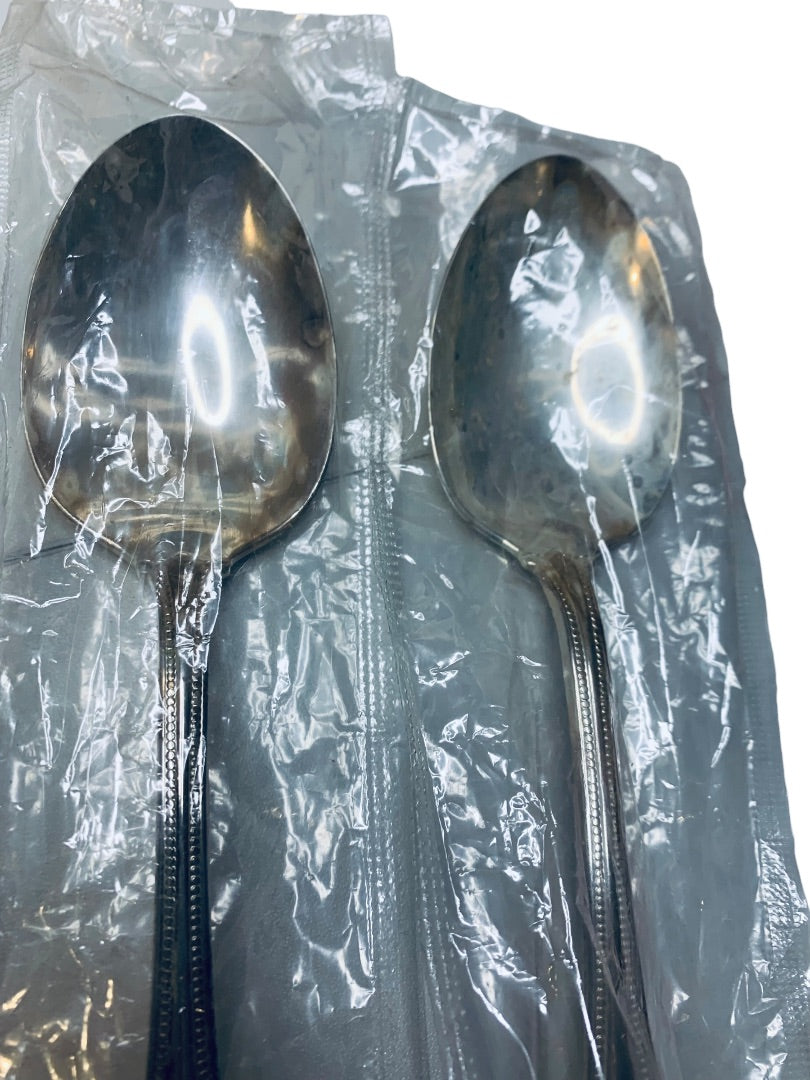 Oneida Ltd "Silver Arbor" Flatware Beaded Edge Set of 2 Serving Spoon 8.75"