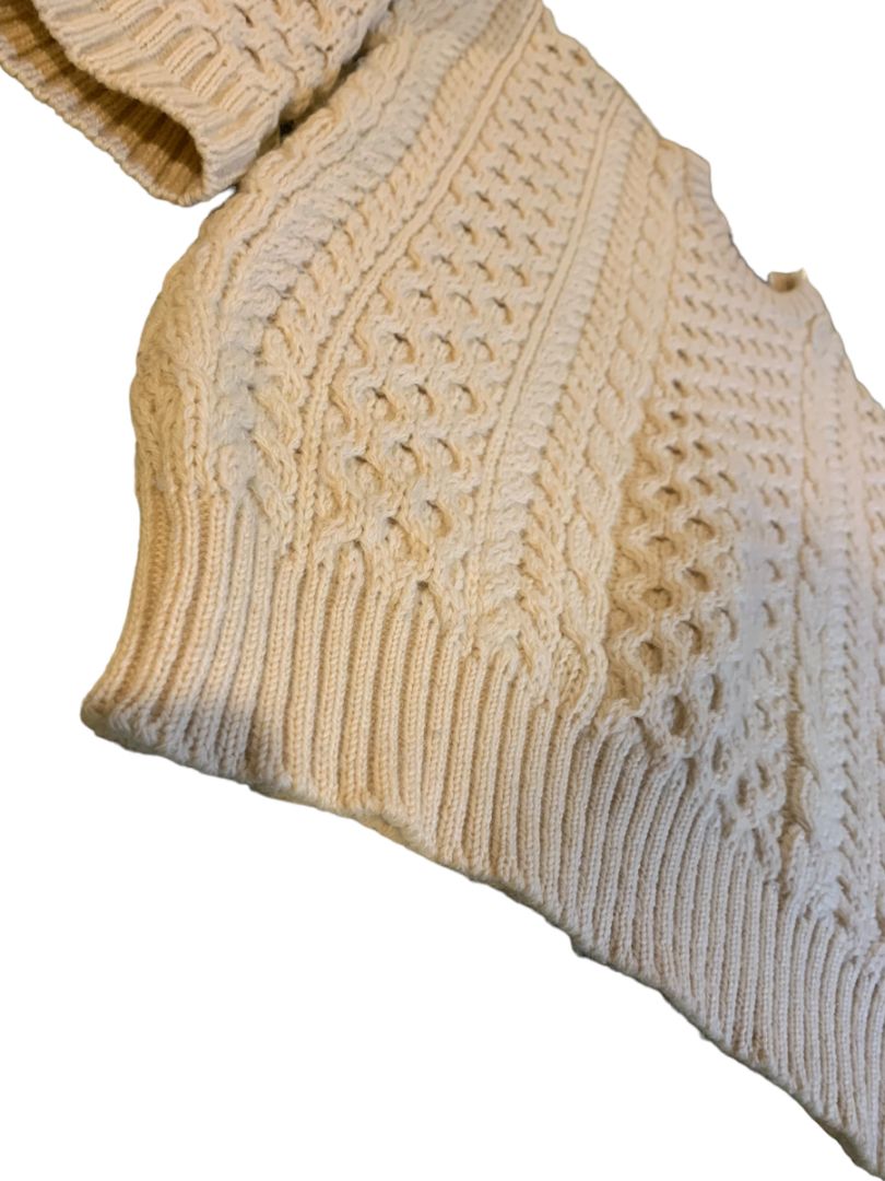 One Size British Wool Adult Unisex Cream Cable Knit 100% Wool