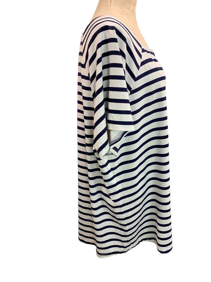 3X Talbots Womens Navy Blue White Stripe Square Neck Short Sleeve Pullover Stretch Fabric