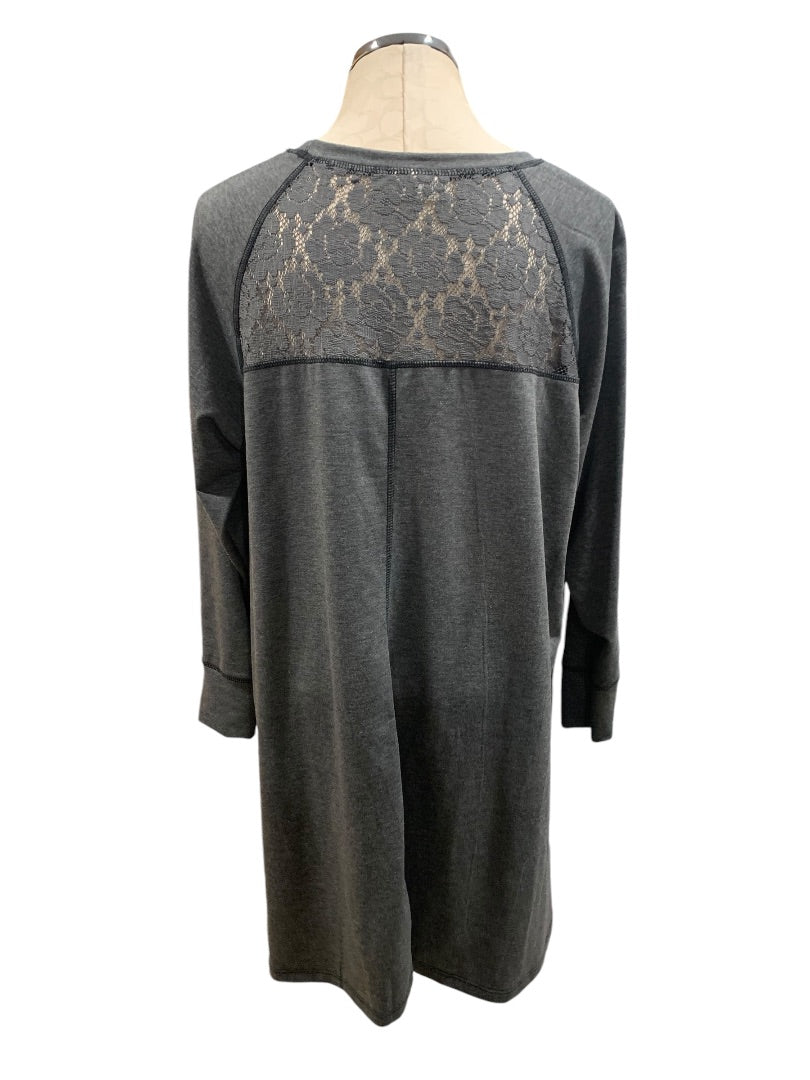 2X Bobbie Brooks Gray Jersey Knit Pullover Dress Lace Detail Reverse Stitch Long Sleeve