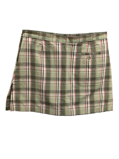 Size 12P AW Golf Petite Womens Skort Pockets Green Pink Plaid Skirt Shorts