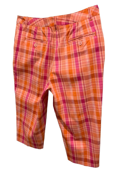 Size 8 St Johns Bay Womens Plaid Bermuda Shorts Stretch Fabric Orange Pink