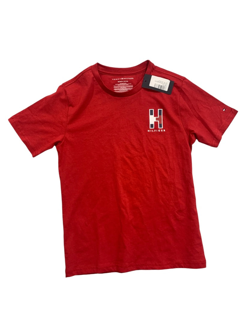 Medium (12/14) Tommy Hilfiger Boys New Scarlet Sage Red Tshirt Short Sleeve