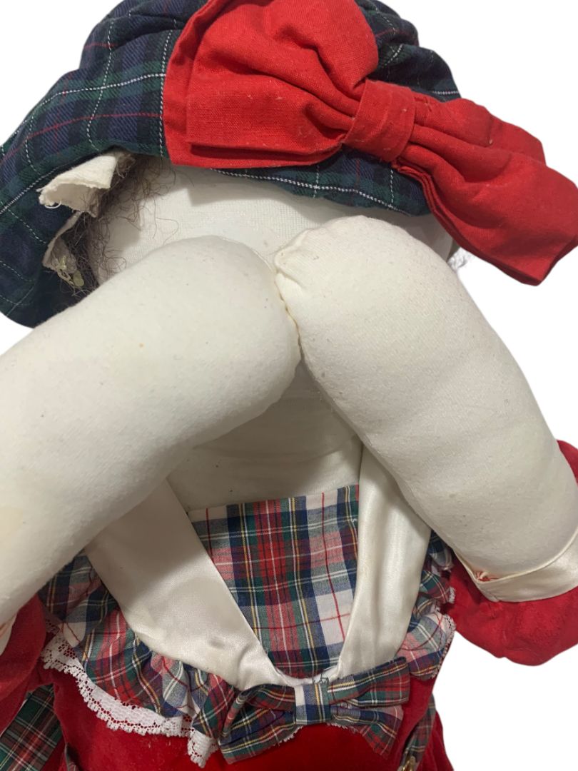 Vintage 1990s Hide n Seek Time Out Doll Girl Brown Braids Red Velour Plaid