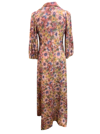 Large Custom Made by D. Wear 1960s Pullover Floral Polyester Long Dress