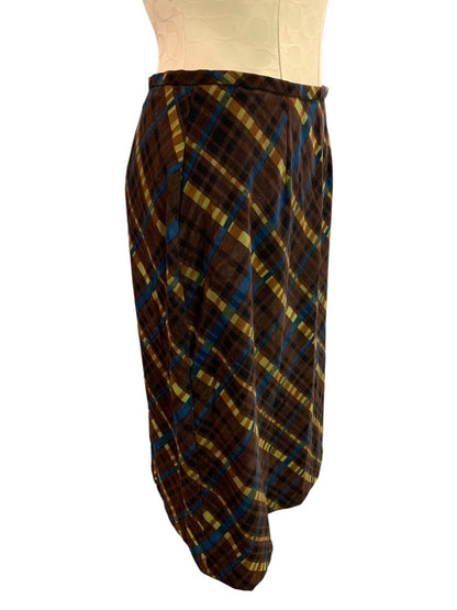 Size 10 CLIO Vintage 1980s A-Line Skirt Plaid Side Zip Made in USA