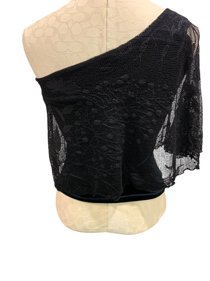 Medium Arden B Womens Black One Shoulder Top Velour Lace Overlay