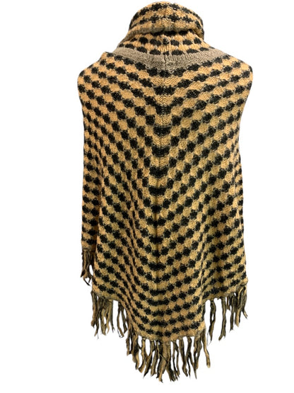 One Size Big Buddha Womens Fringed Poncho Turtleneck Checked Soft