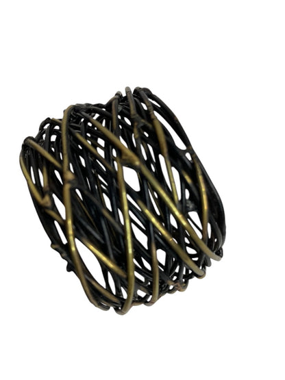 Set of 16 Metal Wire Napkin Rings Black Goldtone Heavy