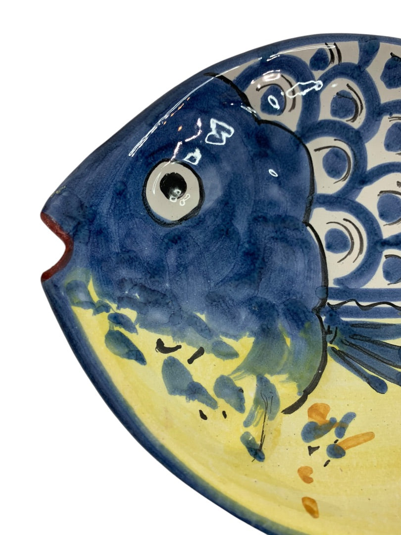 Vietri Fish Fish Blue 10 Inch Oval Dish Italy Pottery F 1990s