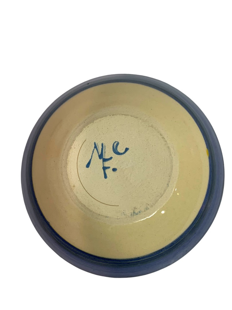 Small Signed Art Pottery MCF Yellow Blue Set of 3 Bowls