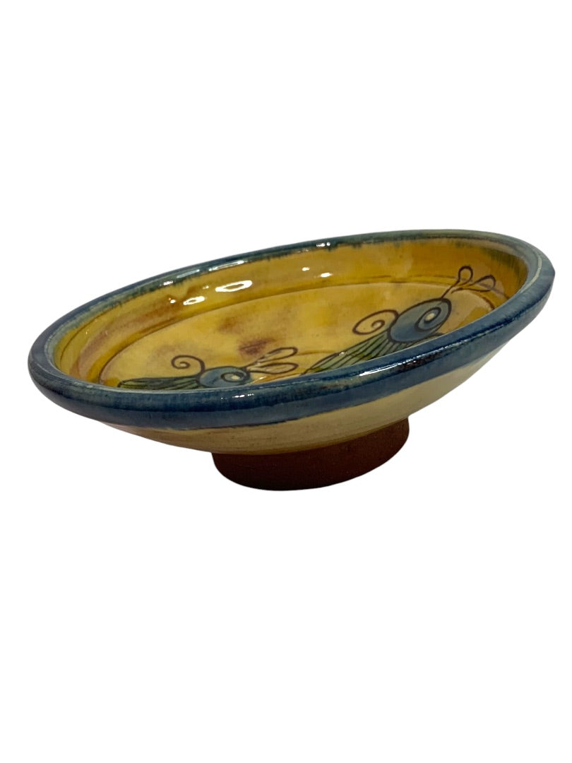 Signed Art Pottery Bowl 6 Inch Pedestal Bowl Vintage Abstract