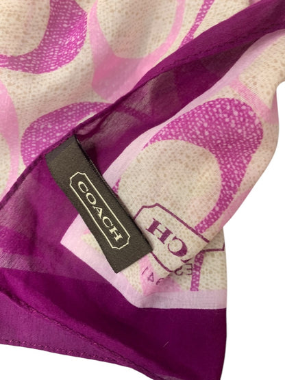 Coach Signature Purple Logo Silk Cotton Blend Scarf 26 Inch Square CA22608