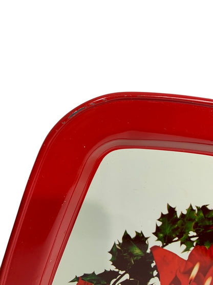 Vintage Holiday Christmas Metal Serving Tray 15 x 11 Inch Poinsettia Candle