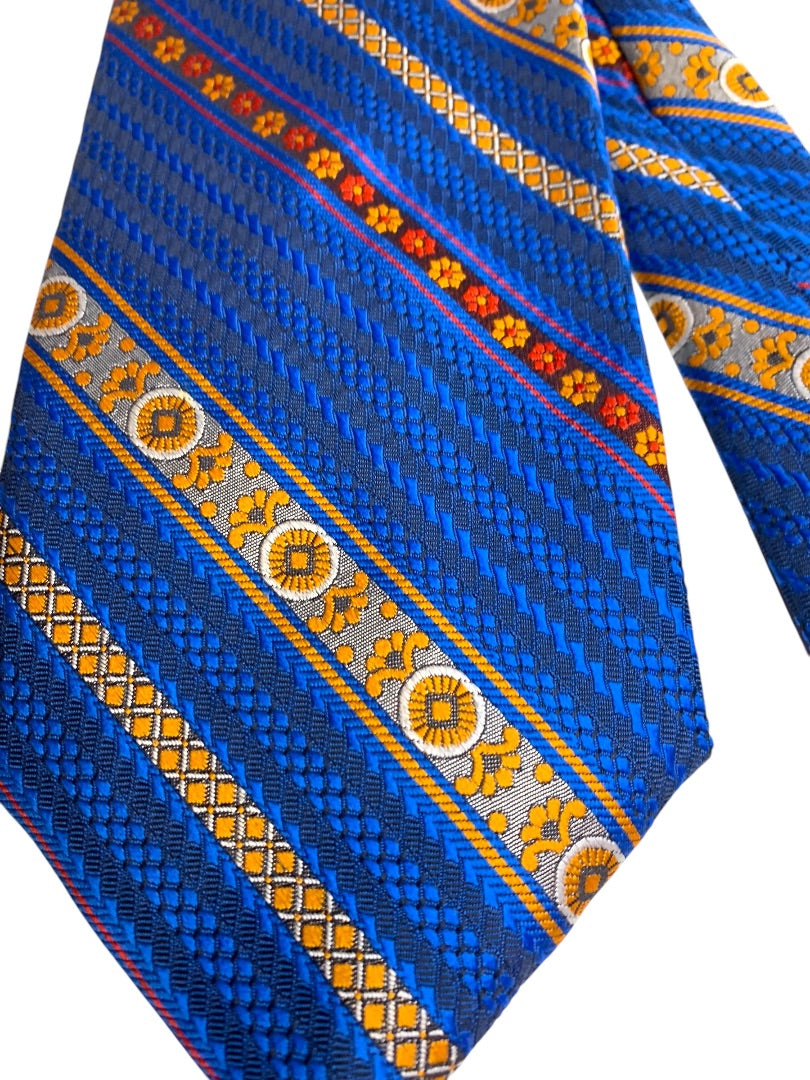 Vintage 1970s Mens Necktie Tie Retro Blue Orange Polyester Jerre