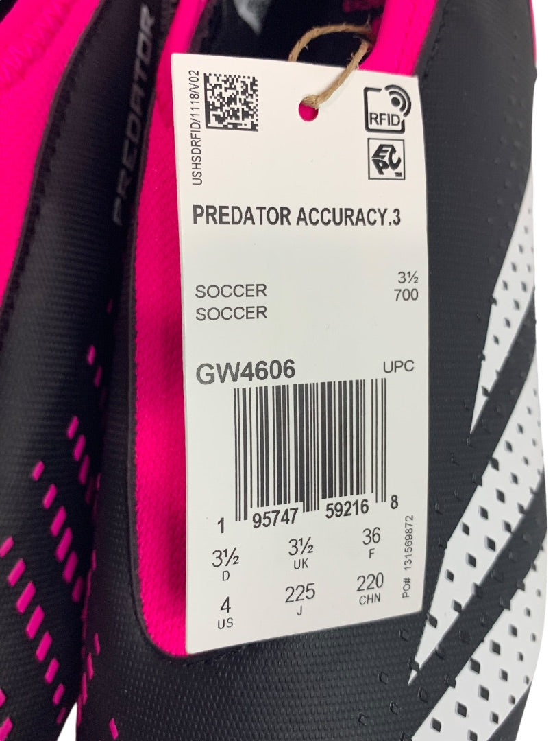 Size 4 Adidas Predator Accuracy .3 Youth Laceless Football Soccer Shoes GW4606