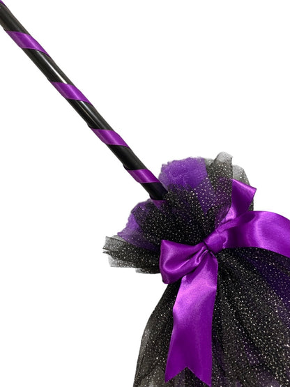 Wicked Witch Prop Broom 32 Inch Black Purple Tulle