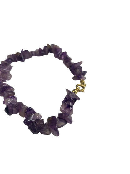 Beaded Chip Stone Amethyst Bracelet 8 Inch Spring Clasp