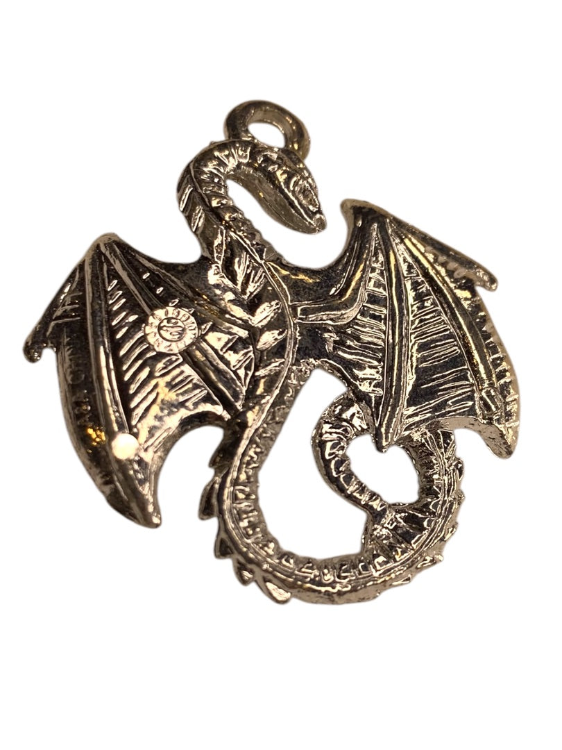 Silvertone Lightweight Plastic Dragon Pendant for Necklace 1.75"