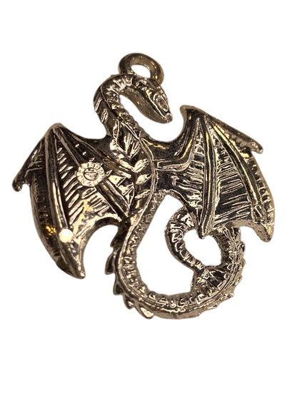 Silvertone Lightweight Plastic Dragon Pendant for Necklace 1.75"