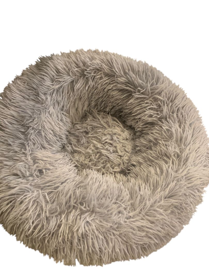 Small Pet Bed Fluffy Gray Blue Donut 16 Inch Soft Comfy