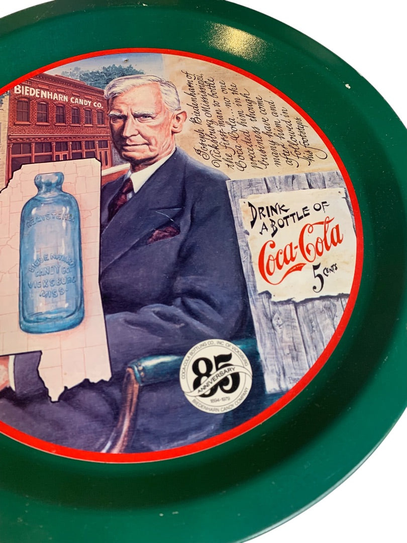 Vintage 1975 Coca-Cola Metal Tray 12 Inch Vicksburg 85th Anniversary