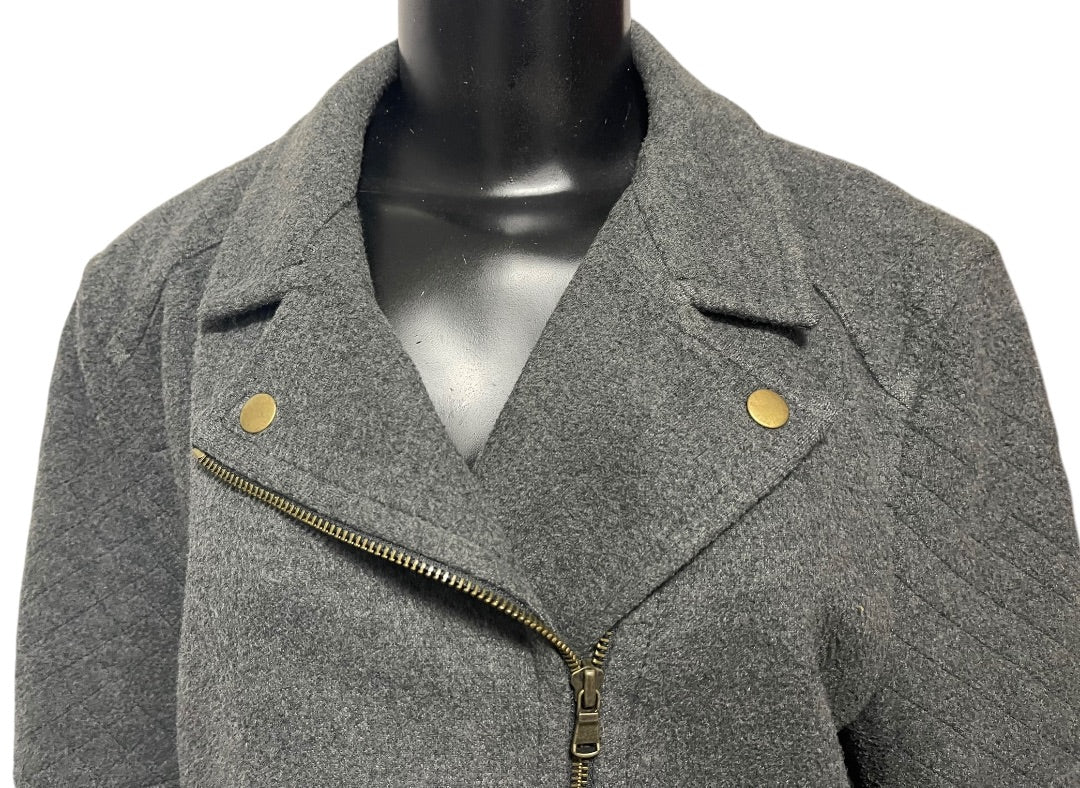 Large LOFT Womens Gray Moto Style Jacket Lined Cotton Blend