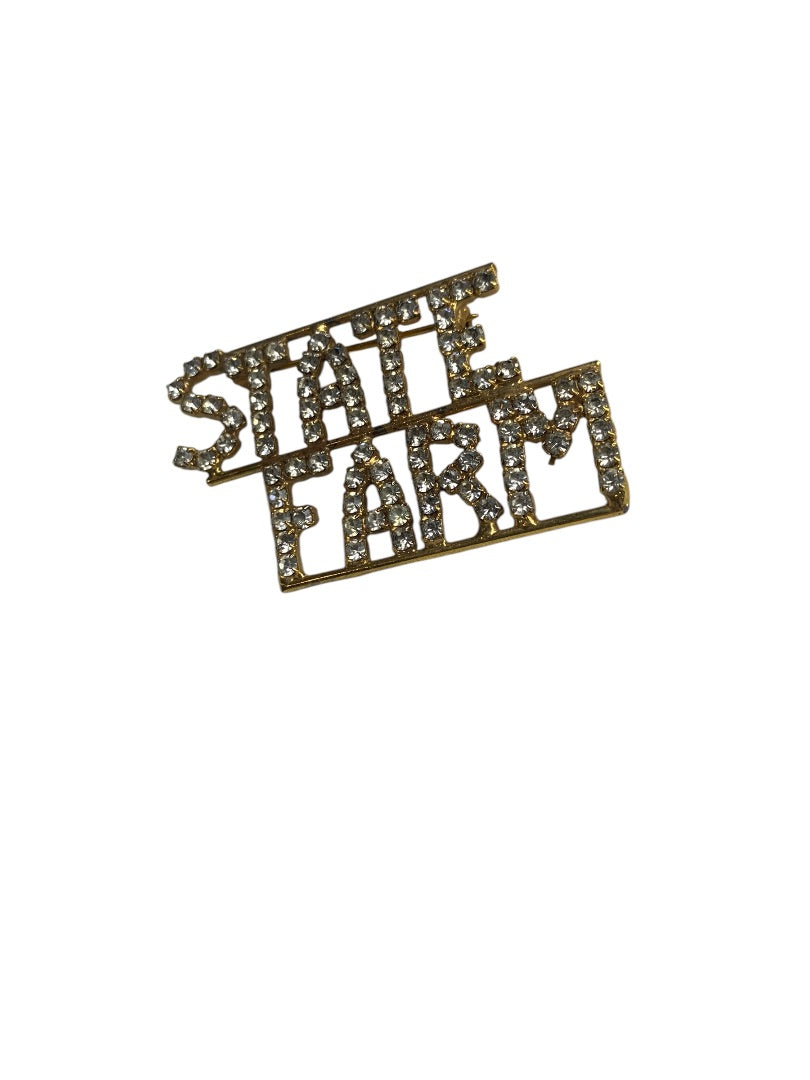 Vintage State Farm Rhinestone Goldtone Brooch Pin 2 Inch Width