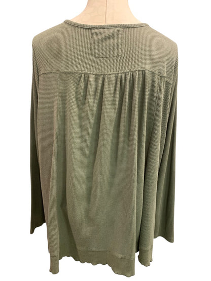 22/24 Avenue Womens Thermal Henley Shirt Olive Green Lightweight