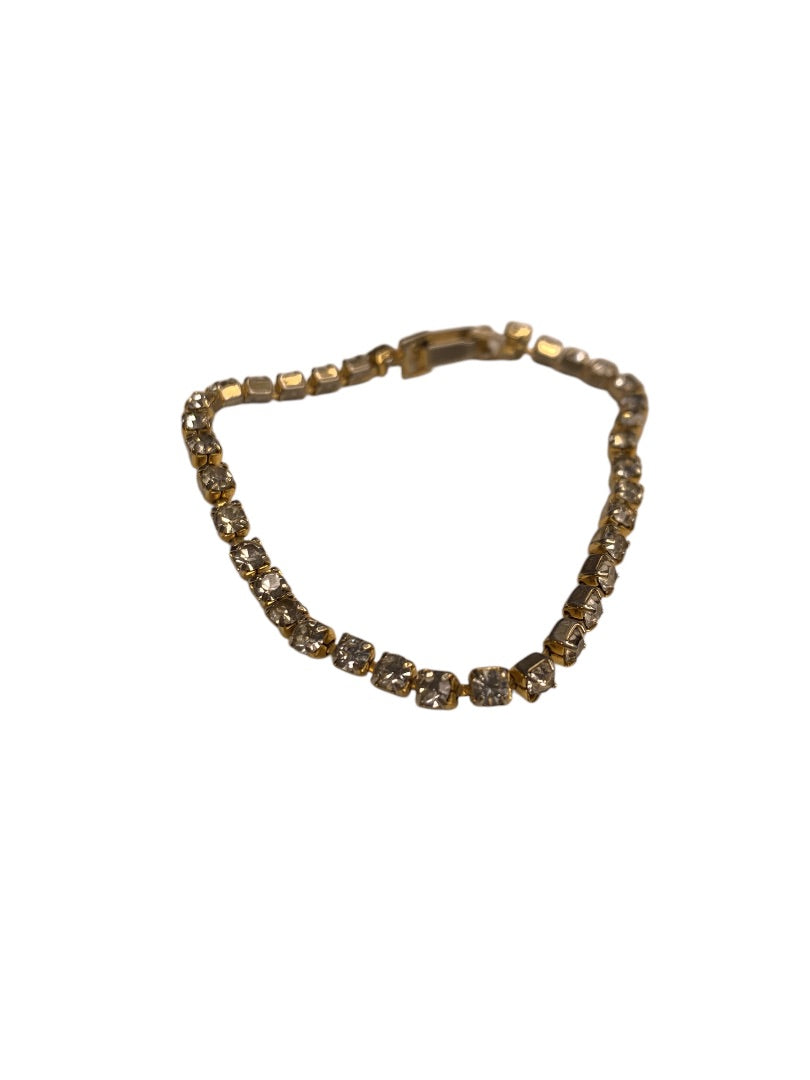 Vintage Tennis Bracelet Rhinestone Goldtone 6.5 Inch Foldover Clasp