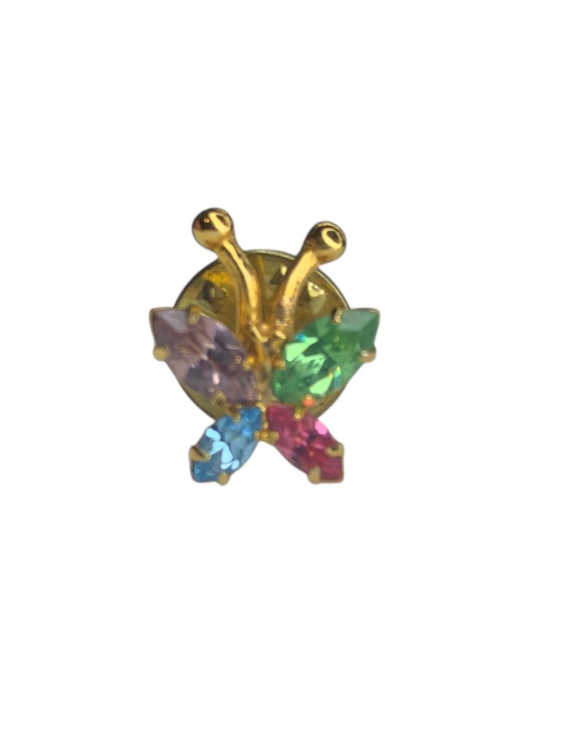 Petite Multicolor Crystal Butterfly Lapel Pin Goldtone .6 Inch