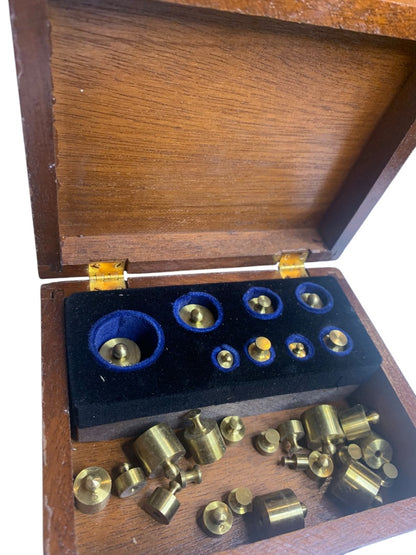 Vintage Lot of 29 Jewelers Weights in Wooden Box Apothecary Medical C