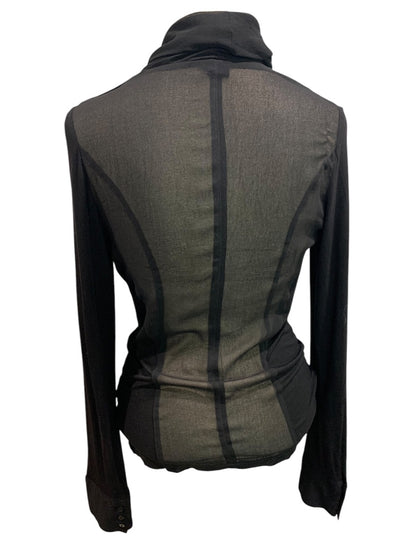 Small Fate Womens Black Faux Wrap Sheer Back Shirt