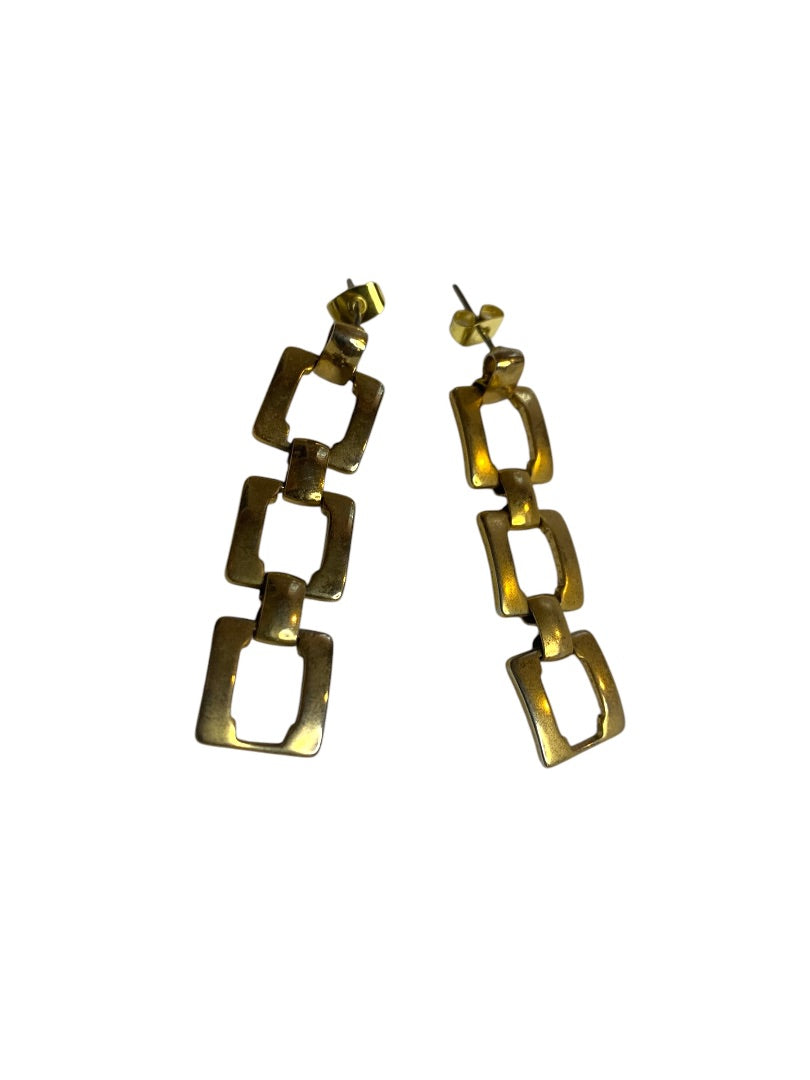 Goldtone Post Pierced Earrings Square Links 2 Inch Drop Dangle