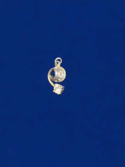 Delicate Vintage Silvertone Pendant Charm Solitaire Swoop .8 Inch